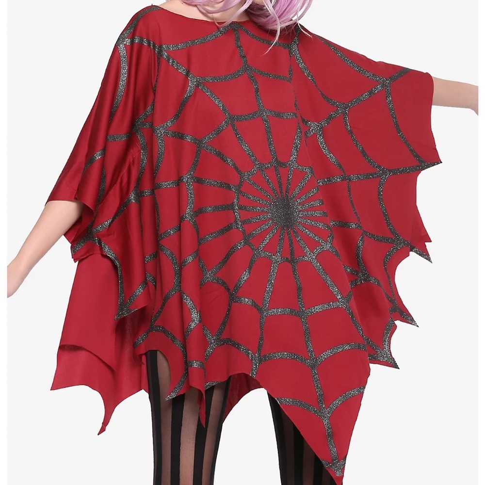 Red Glitter Web Poncho. Brand new, never worn. In unopened, original package.